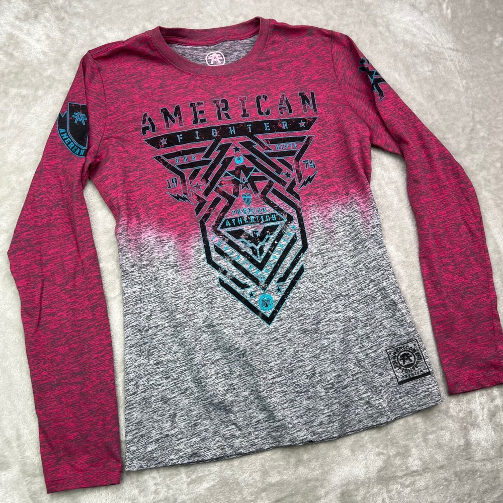 American Fighter Palmdale Shirt Mens S Pink Grey Ombre‎ Graphic Long Sleeve Tee